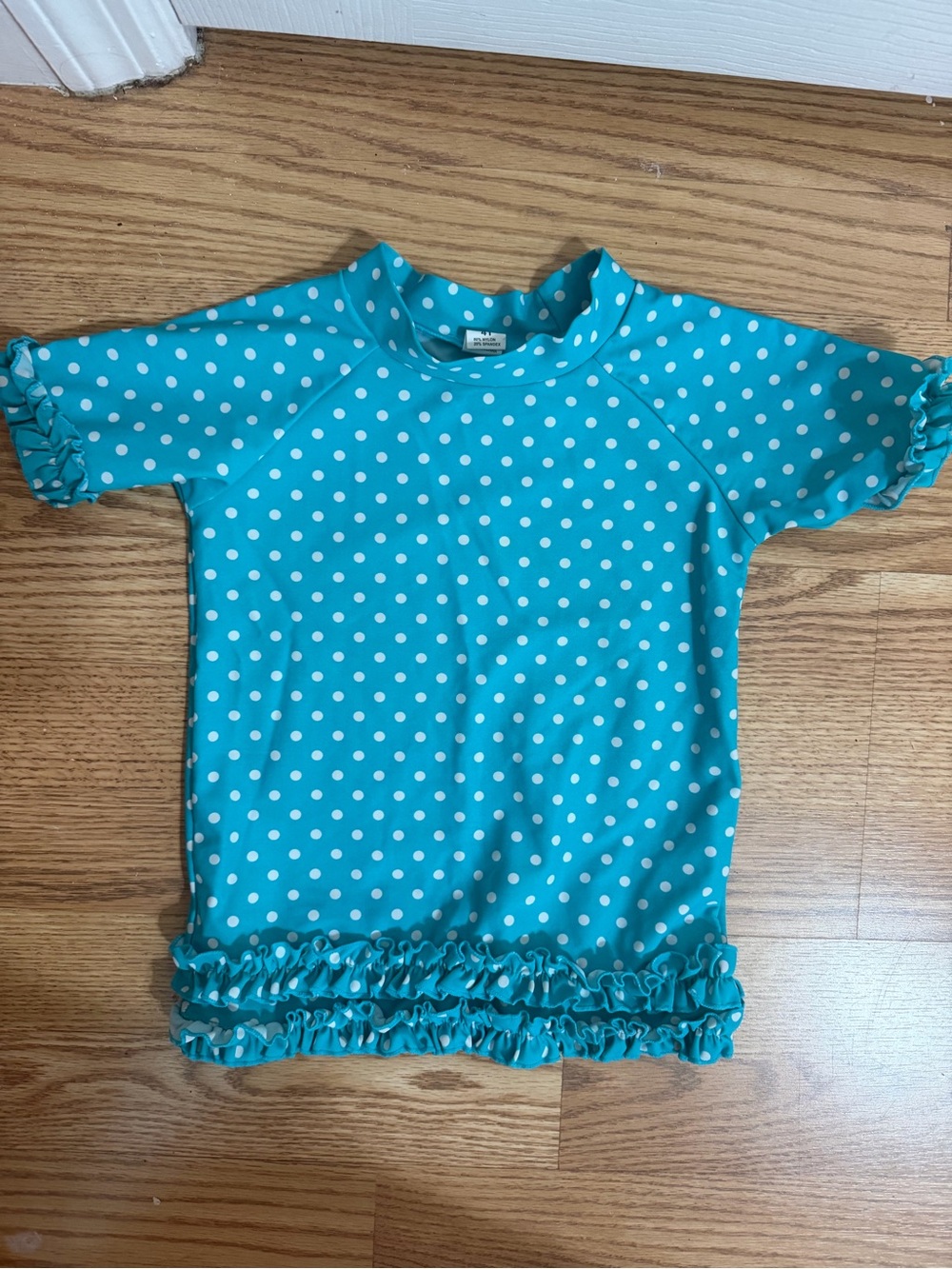 Ruffle Butts Girls Teal Polka Dot Rash Guard